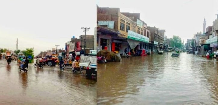 چشتیاں: قیامت خیز گرمی کے بعد پہلی بارش، سیوریج نظام کی ناکامی نے شہر کو ڈبو دیا
